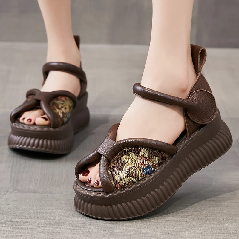 Real Leather Retro Sandals with Thick Soles