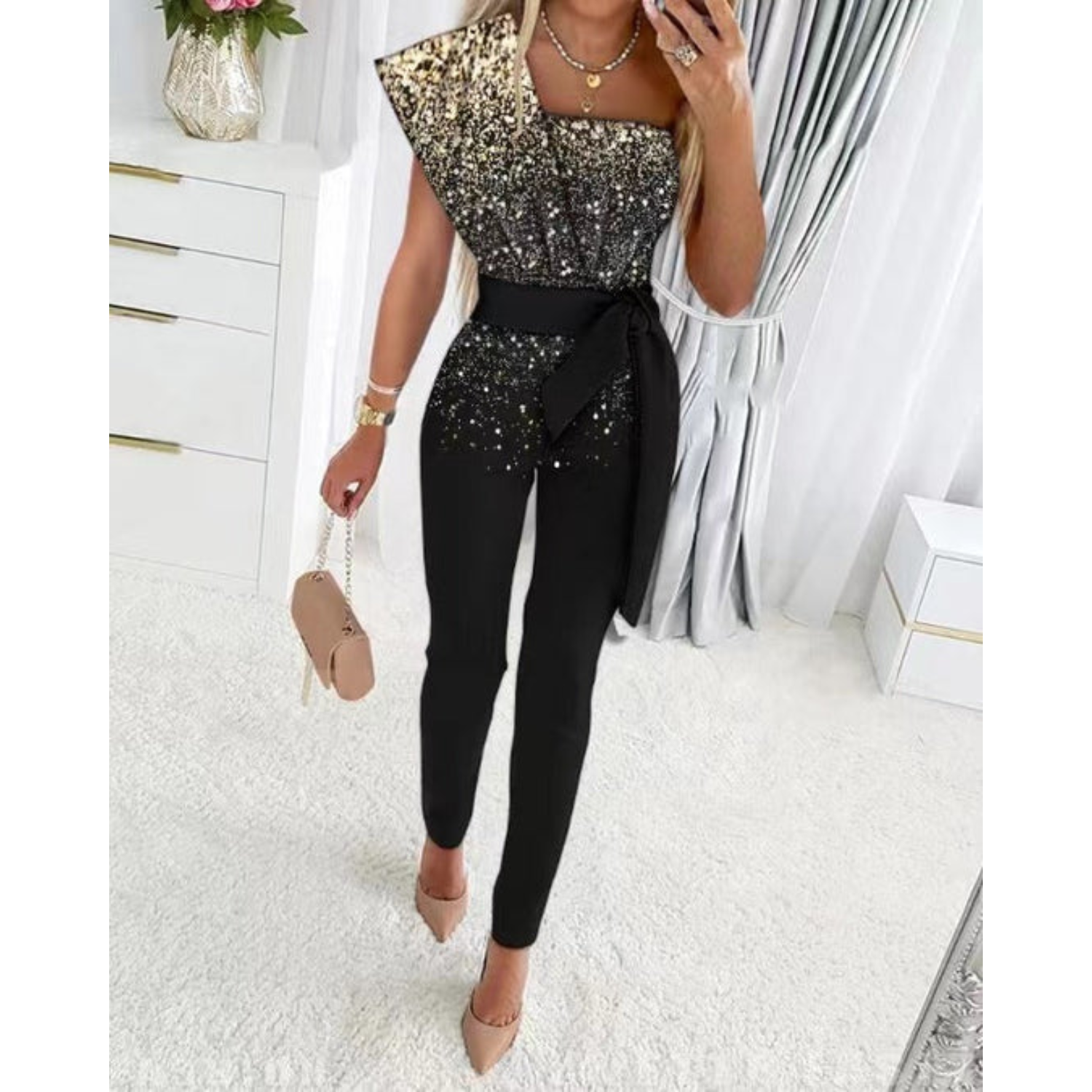 Festive Glitter Jumpsuit of Stylish Glamour