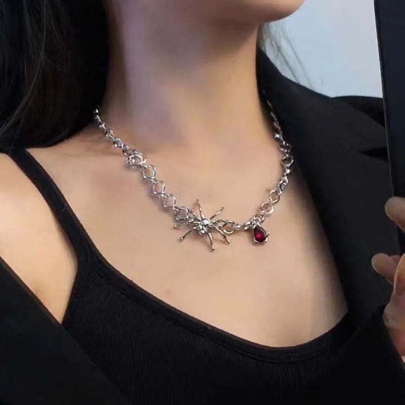 Dark Blood Red Spider Pendant Necklace for Intriguing Women