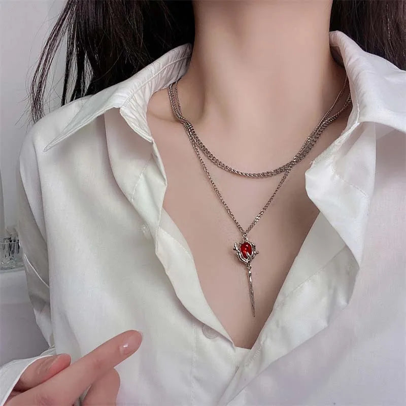 Dark Blood Red Spider Pendant Necklace for Intriguing Women