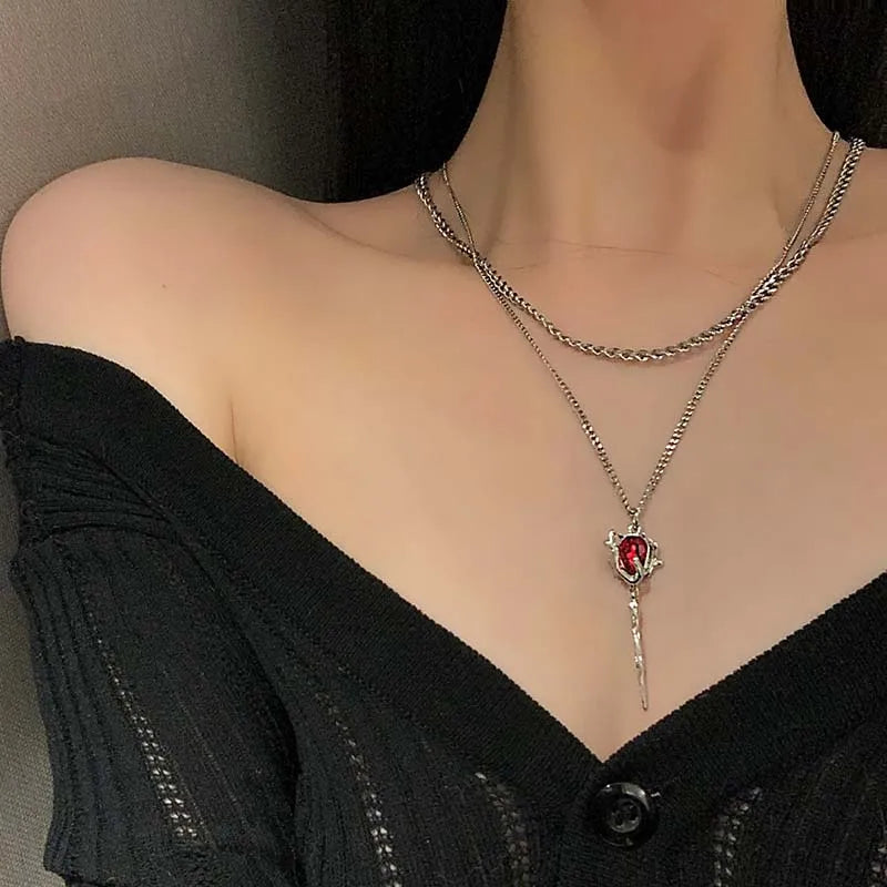 Dark Blood Red Spider Pendant Necklace for Intriguing Women