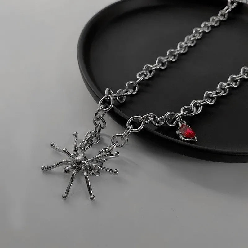 Dark Blood Red Spider Pendant Necklace for Intriguing Women