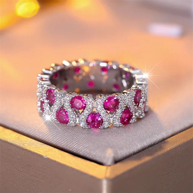 BrillanteBloesem Green Crystal Engagement and Wedding Rings Set