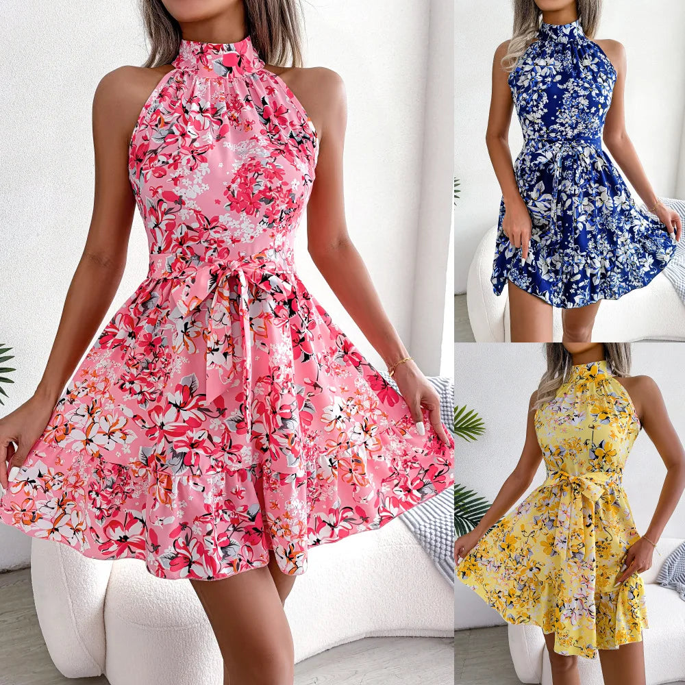 Aurora women's dress with large flowers and lace ruffles