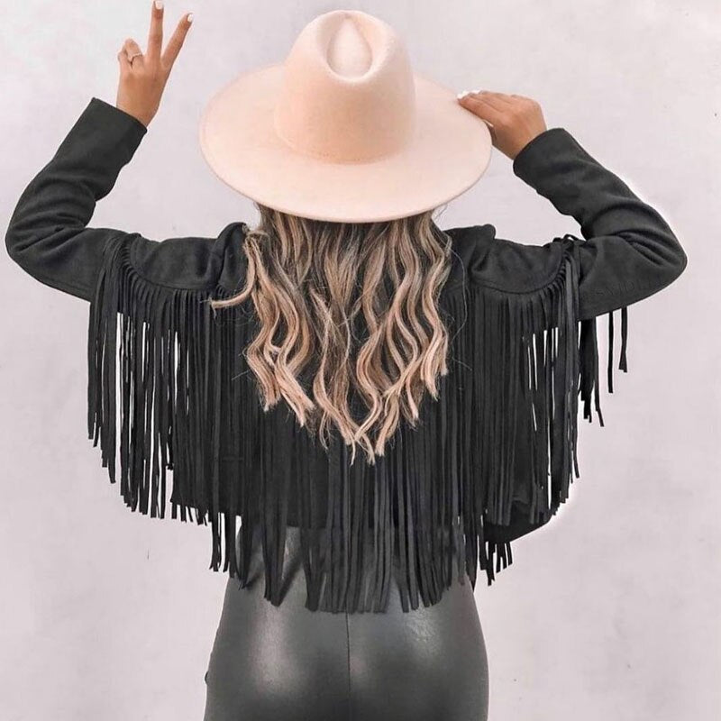 VELANORA - suede jacket with fringes - Women's vest with tassels for a trendy outfit