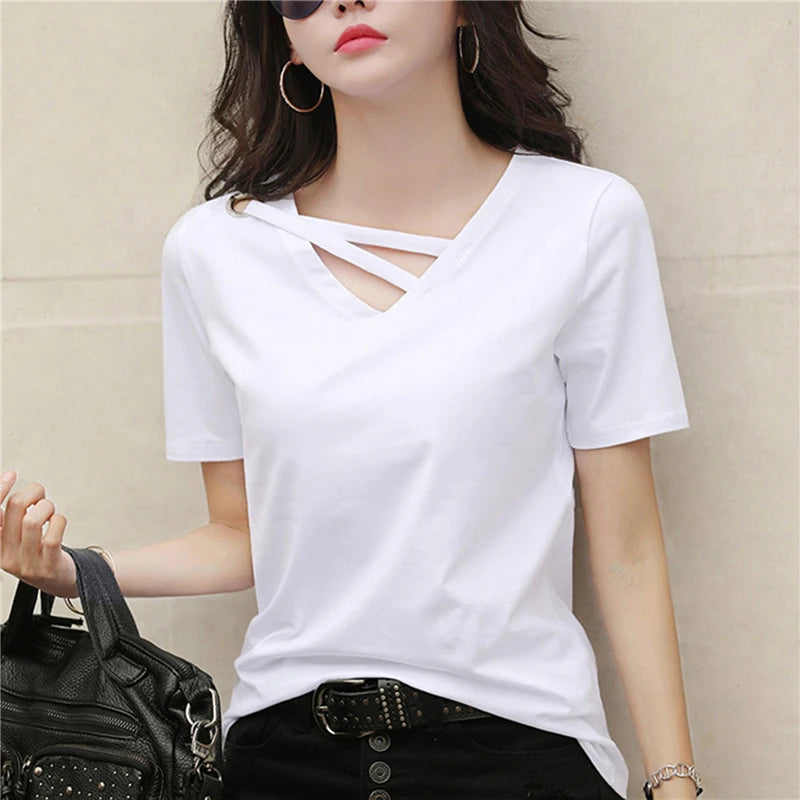 Femia Zomer T-shirt larga con scollo a V