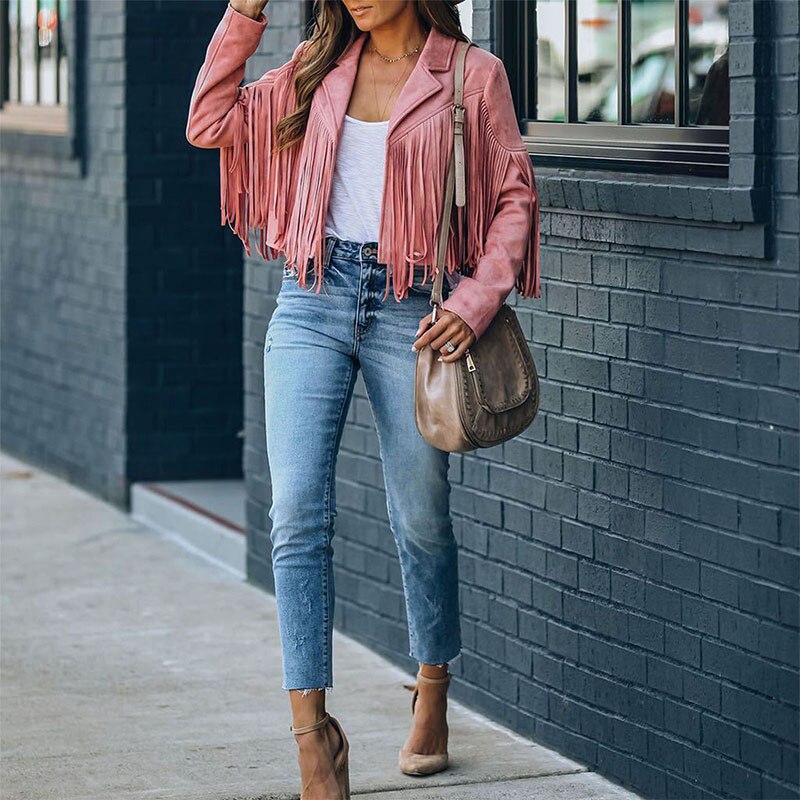 VELANORA - suede jacket with fringes - Women's vest with tassels for a trendy outfit