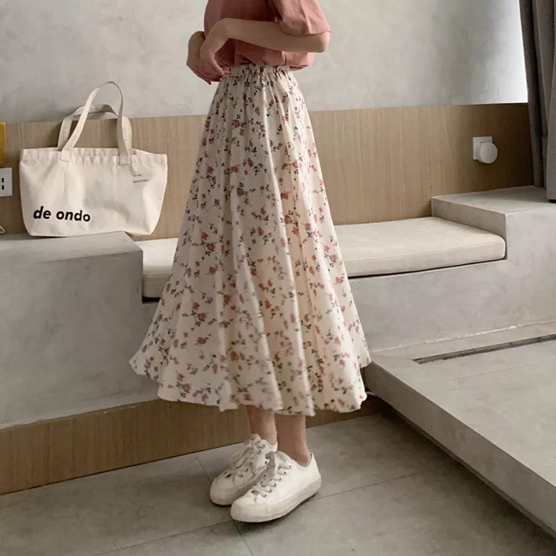 LunaVintage Gonna Midi con Stampa a Fiori