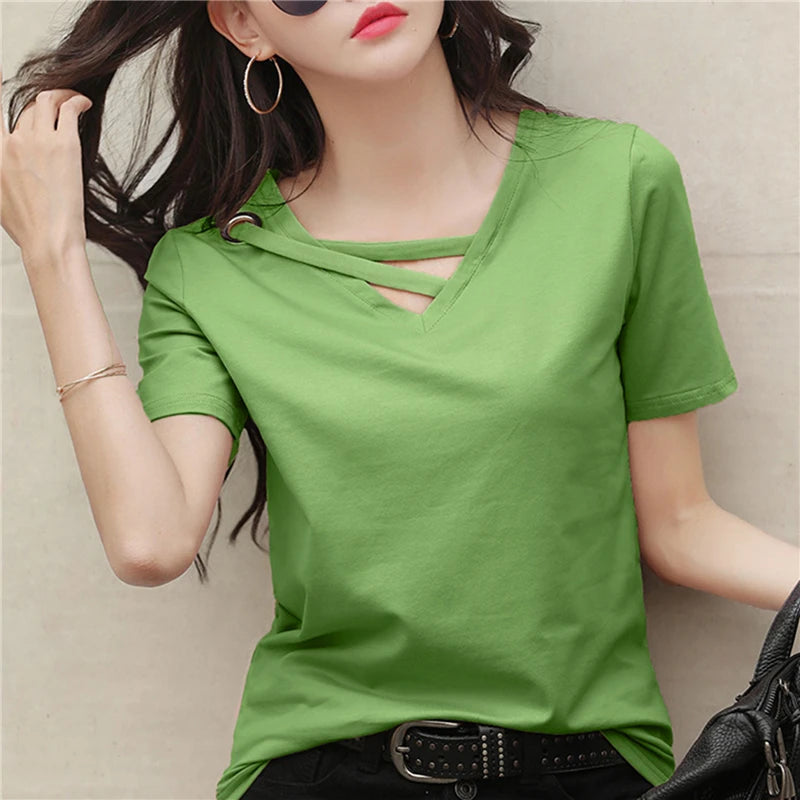 Femia Zomer T-shirt larga con scollo a V