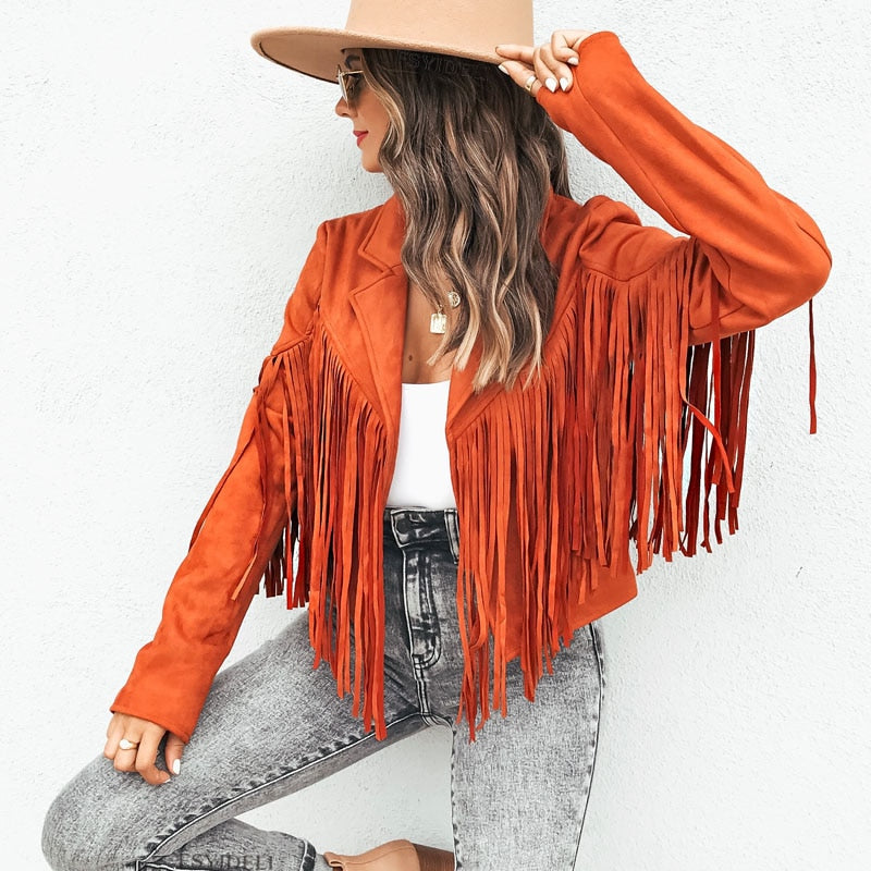 VELANORA - suede jacket with fringes - Women's vest with tassels for a trendy outfit