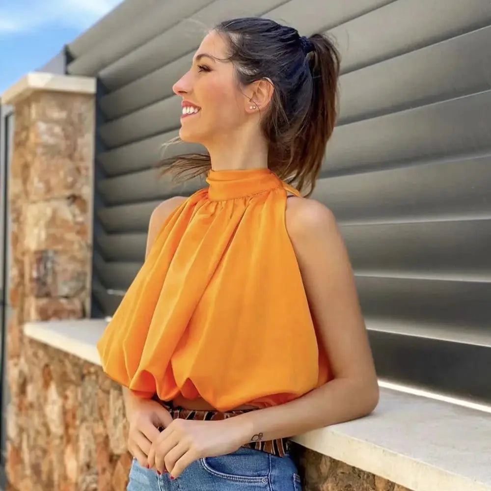 Selina | Sexy bauchfreies Neckholder-Top für Damen | Orange