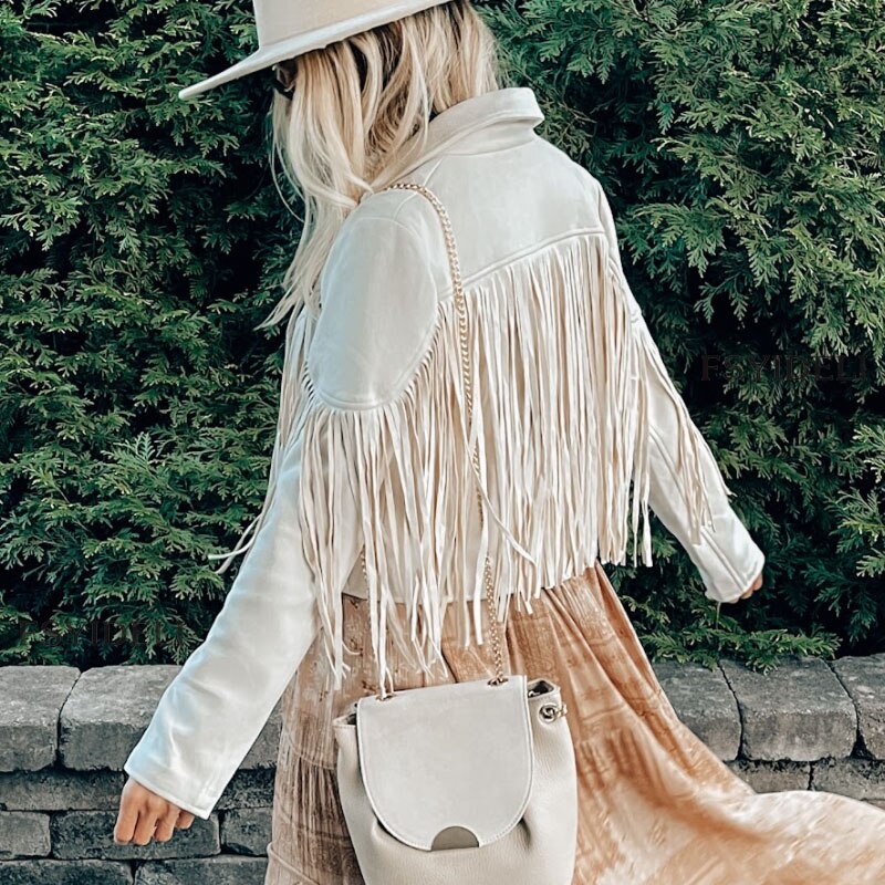 VELANORA - suede jacket with fringes - Women's vest with tassels for a trendy outfit