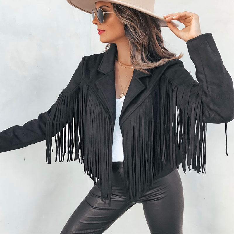 VELANORA - suede jacket with fringes - Women's vest with tassels for a trendy outfit