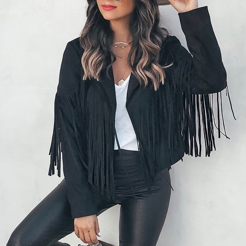 VELANORA - suede jacket with fringes - Women's vest with tassels for a trendy outfit