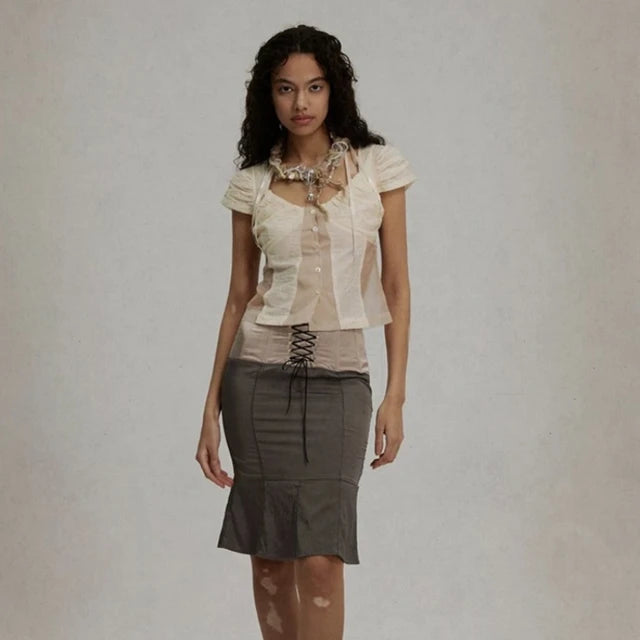 Luna Vintage Chic Camicia a rete con scollo a V