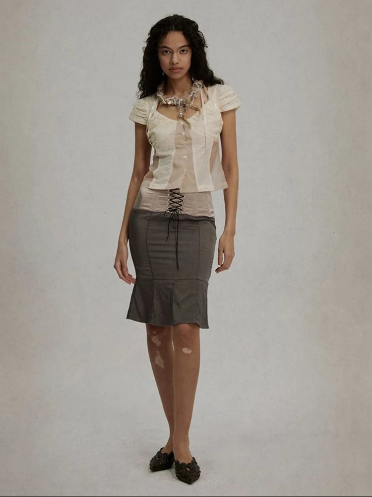 Luna Vintage Chic Camicia a rete con scollo a V