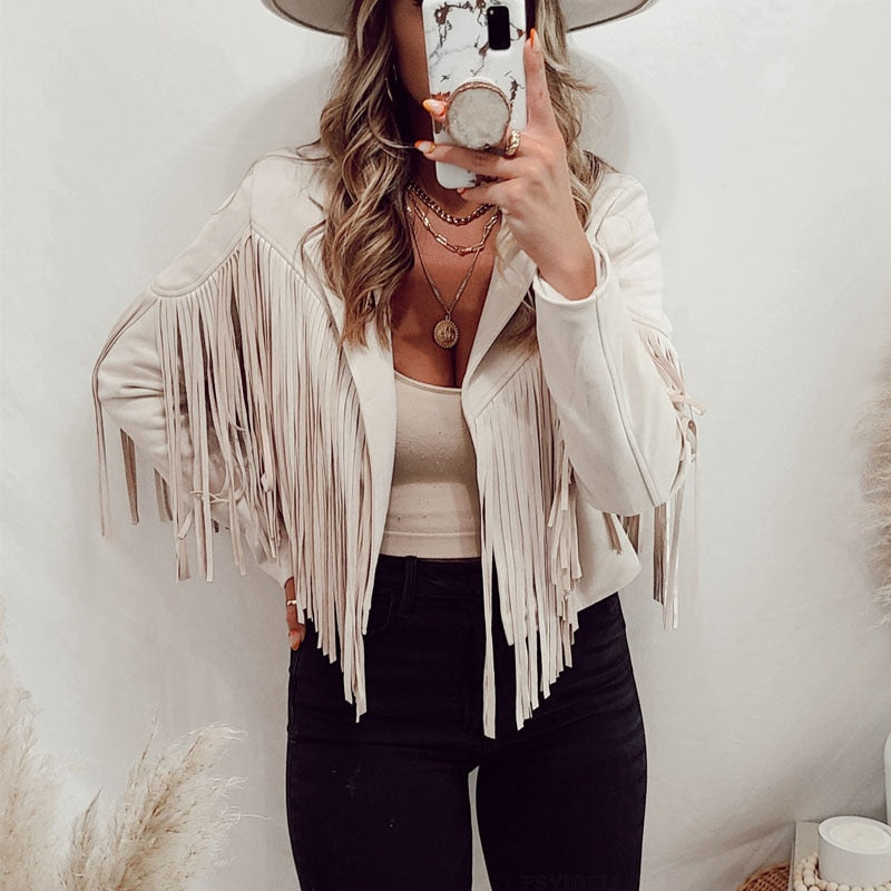 VELANORA - suede jacket with fringes - Women's vest with tassels for a trendy outfit