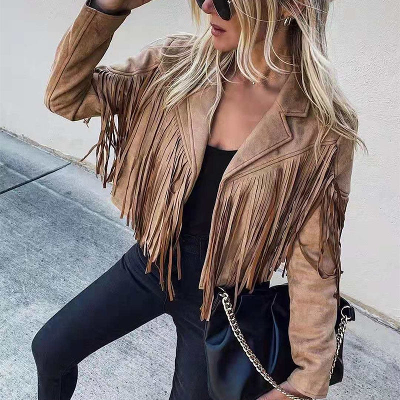 VELANORA - suede jacket with fringes - Women's vest with tassels for a trendy outfit