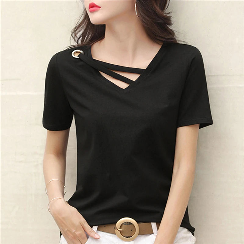 Femia Zomer T-shirt larga con scollo a V
