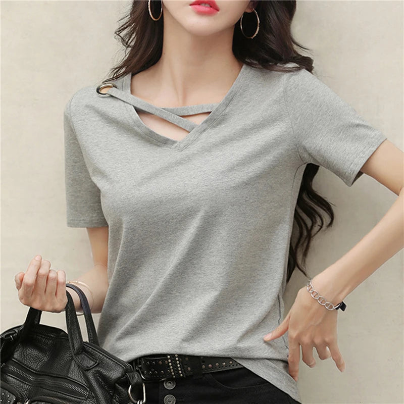 Femia Zomer T-shirt larga con scollo a V