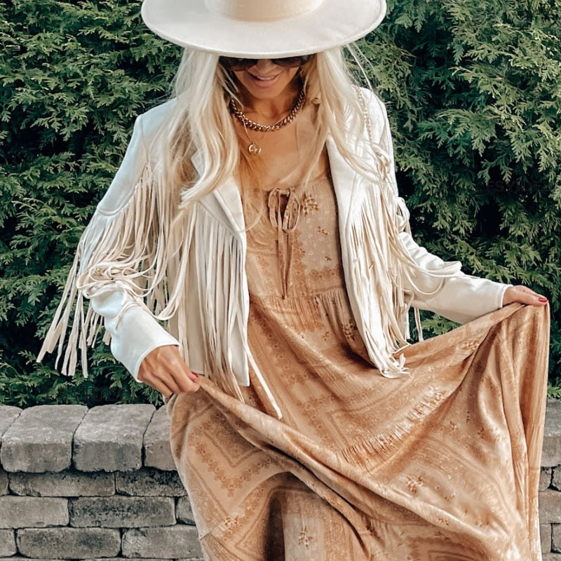 VELANORA - suede jacket with fringes - Women's vest with tassels for a trendy outfit