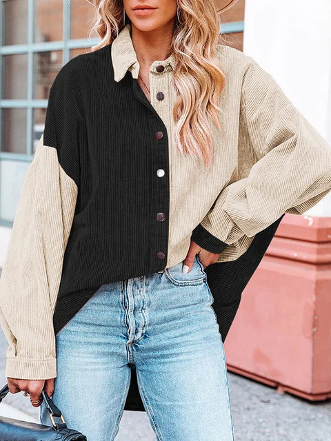 Autumn Corduroy Blouse with Contrast Colors