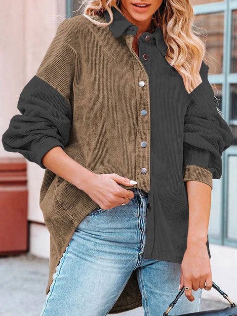 Autumn Corduroy Blouse with Contrast Colors