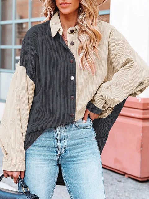 Autumn Corduroy Blouse with Contrast Colors