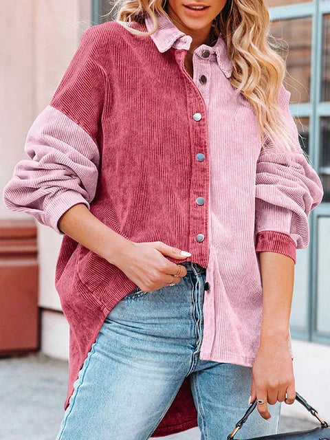 Autumn Corduroy Blouse with Contrast Colors