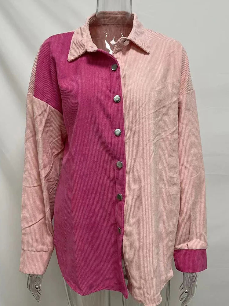 Autumn Corduroy Blouse with Contrast Colors