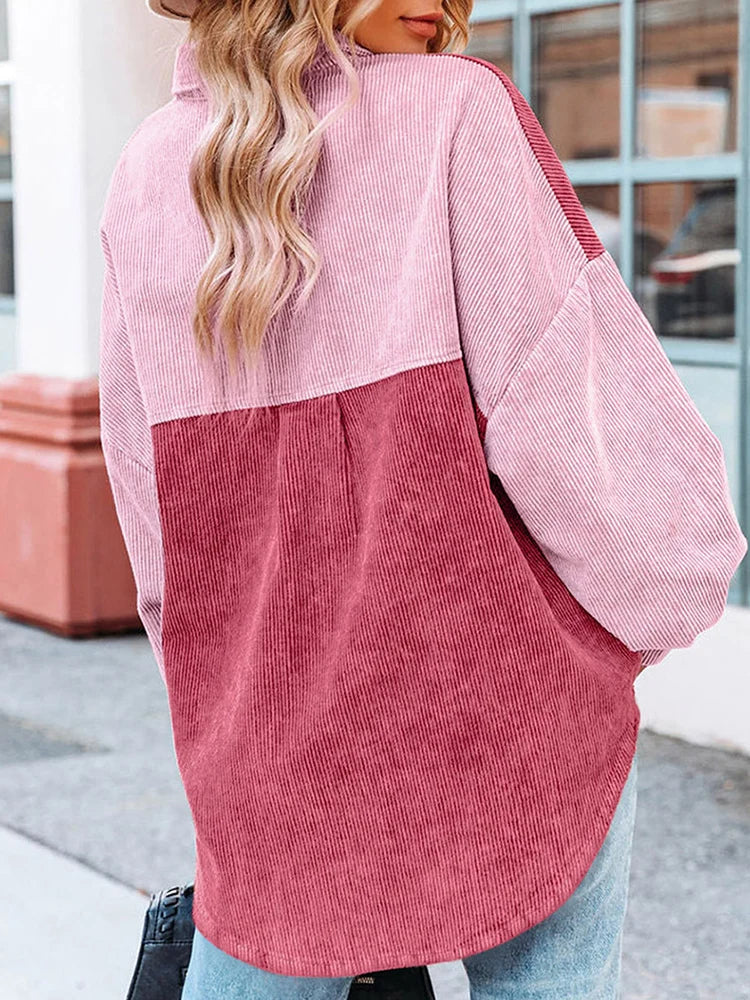 Autumn Corduroy Blouse with Contrast Colors