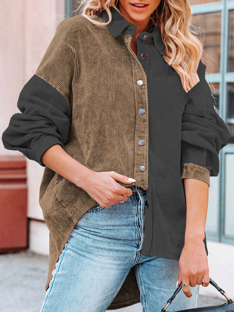 Autumn Corduroy Blouse with Contrast Colors