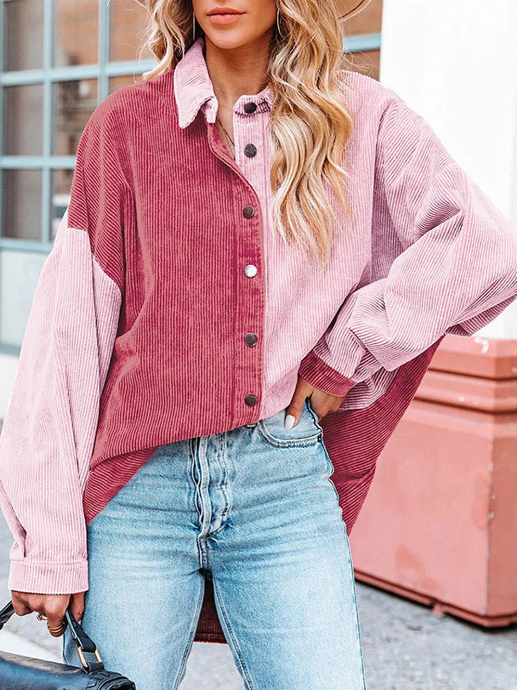 Autumn Corduroy Blouse with Contrast Colors