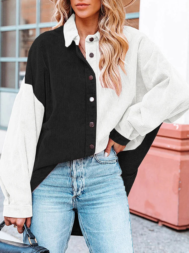 Autumn Corduroy Blouse with Contrast Colors