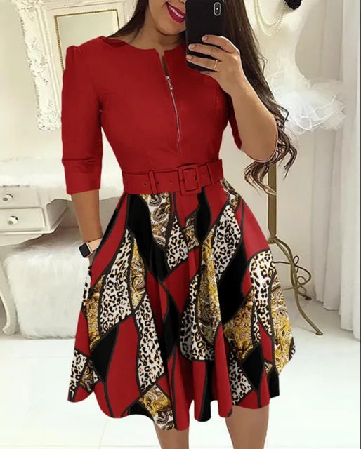 Herfst Elegante Print Feestjurk - Stijlvol en Verleidelijk