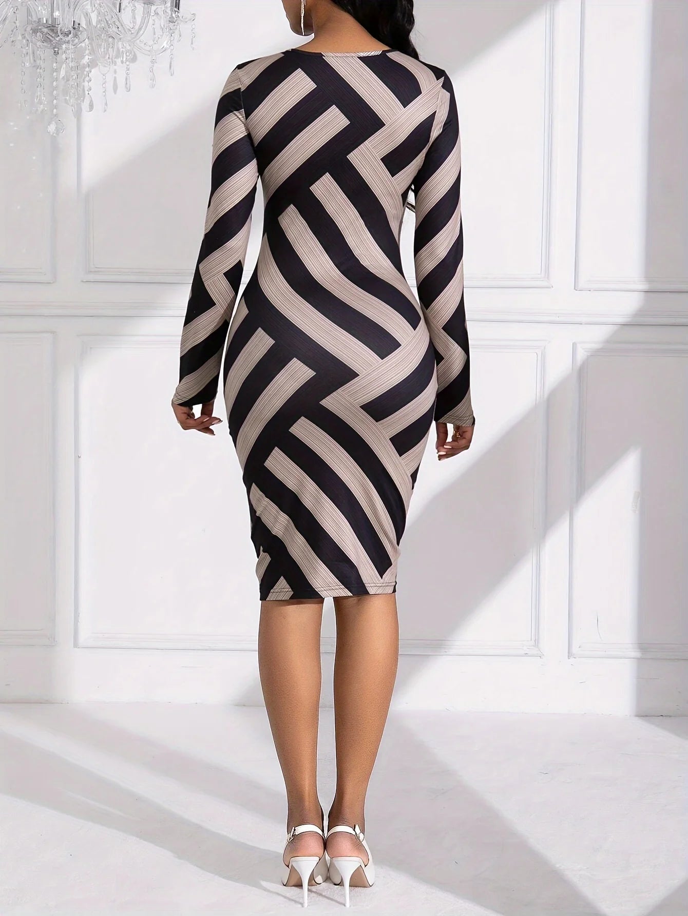 ModeMagie Elegant Colorblock Stripe Printed Dress for African Women