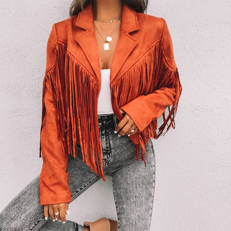 VELANORA - suede jacket with fringes - Women's vest with tassels for a trendy outfit