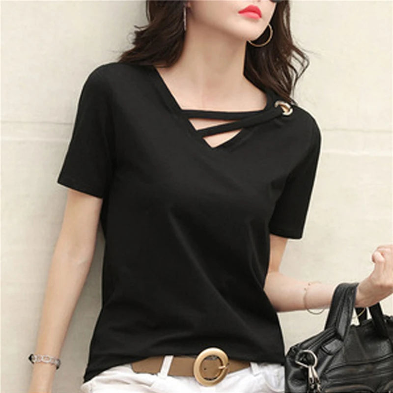 Femia Zomer T-shirt larga con scollo a V