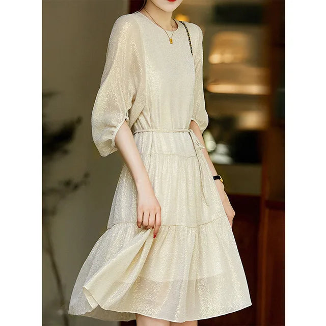 Silk Shine Luxury Silk Pleated Dress for Women