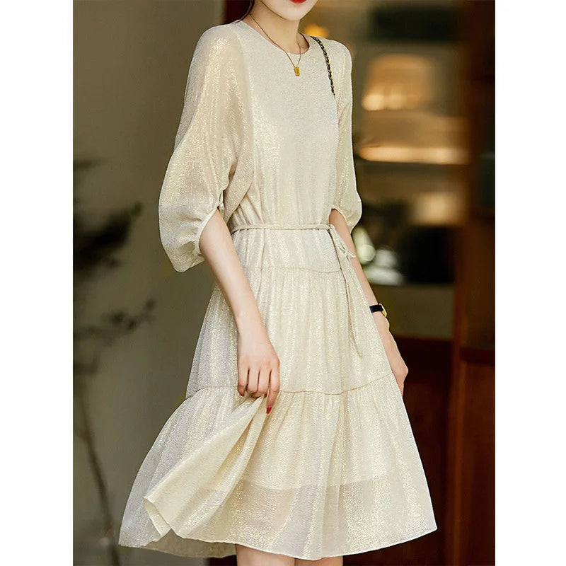 Silk Shine Luxury Silk Pleated Dress for Women