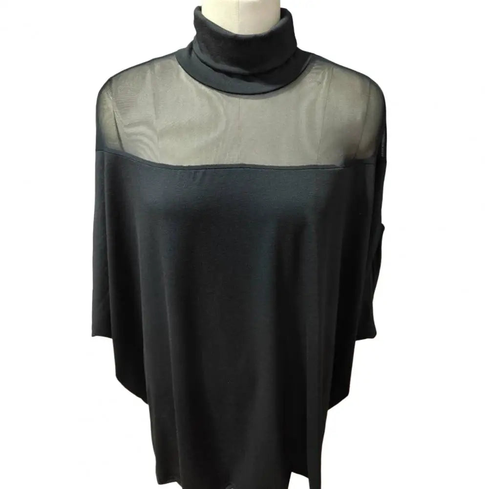 Top in rete trasparente con collo a mezza altezza per donna