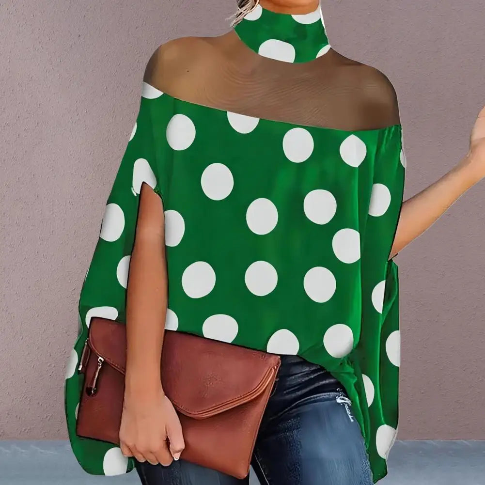 Top in rete trasparente con collo a mezza altezza per donna
