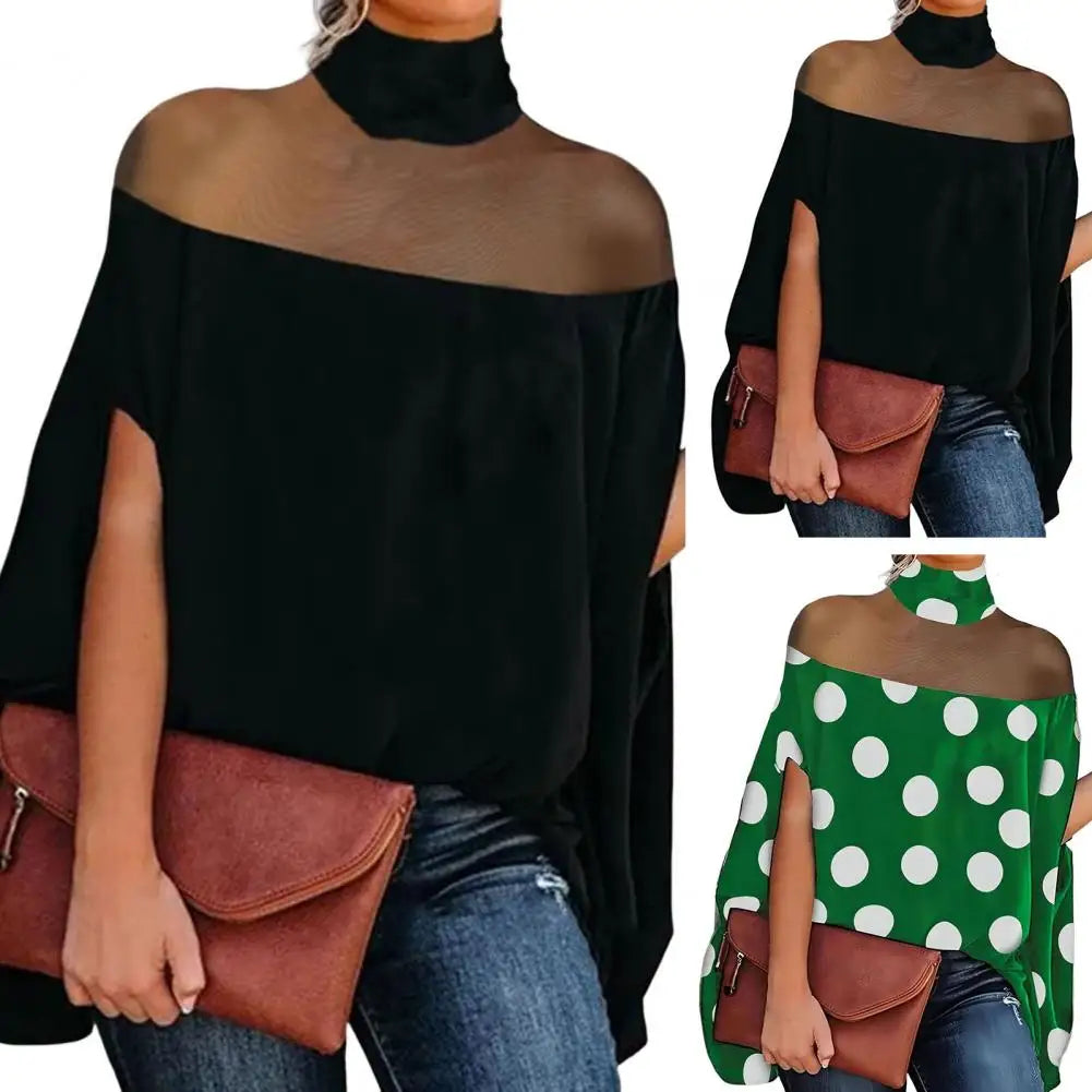 Top in rete trasparente con collo a mezza altezza per donna