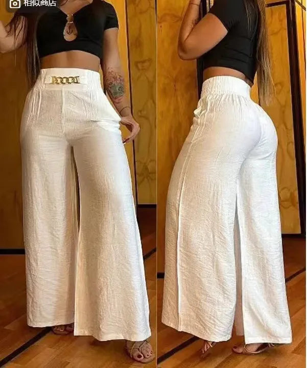 ChicElegance Estate Vita Alta Pantaloni a Gamba Larga
