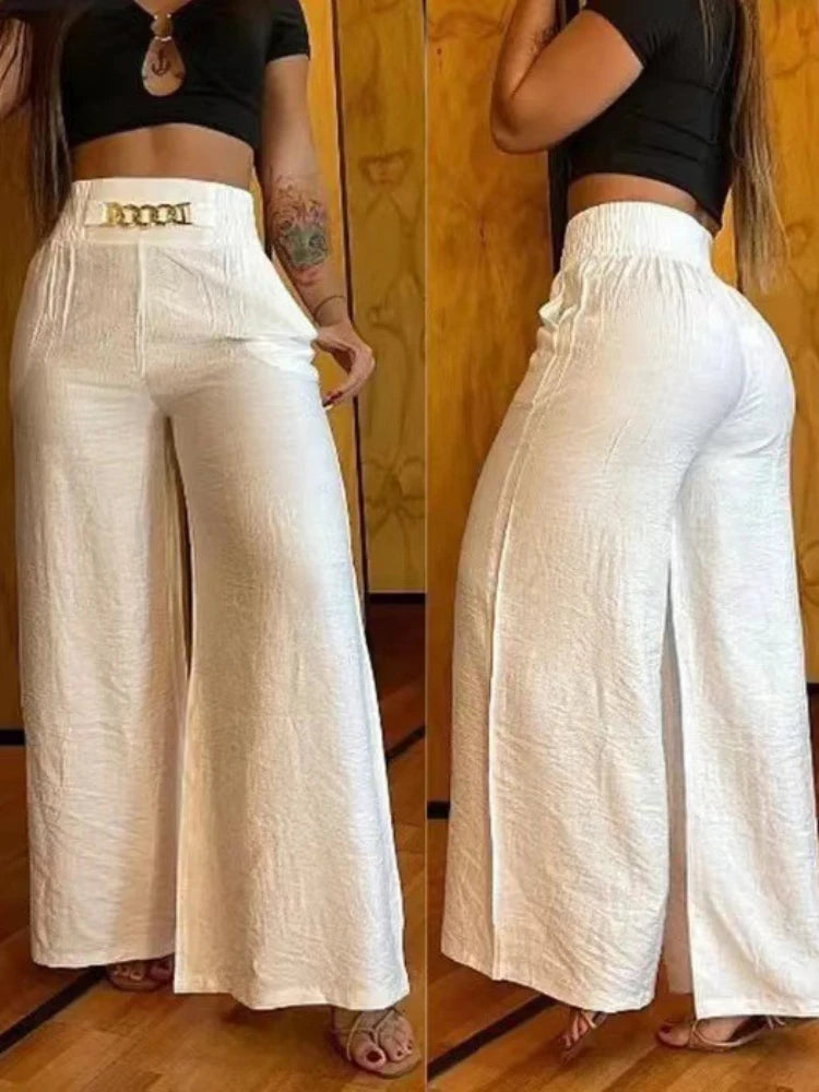 ChicElegance Estate Vita Alta Pantaloni a Gamba Larga