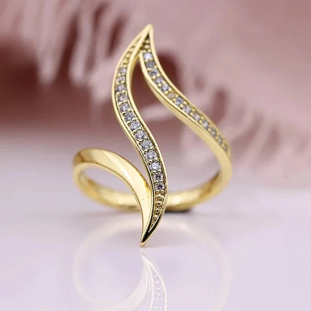 Huitan Hyperbolic Marquise Shaped Gold Color Rings