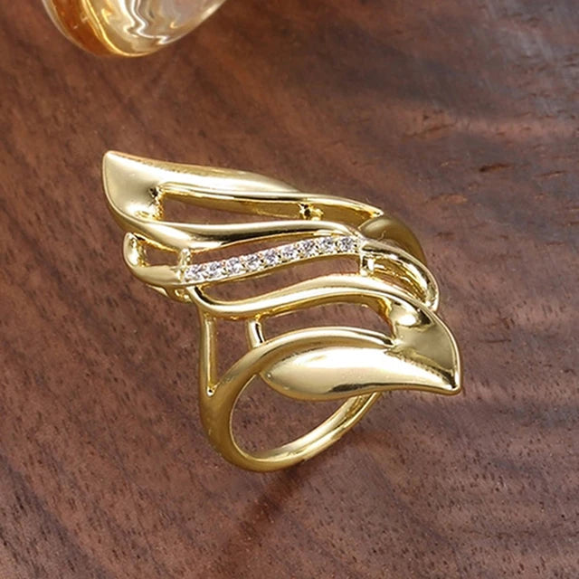 Huitan Hyperbolic Marquise Shaped Gold Color Rings