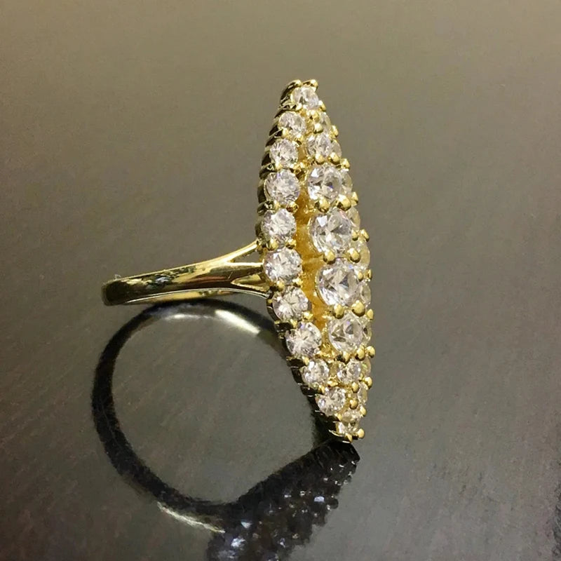 Huitan Hyperbolic Marquise Shaped Gold Color Rings