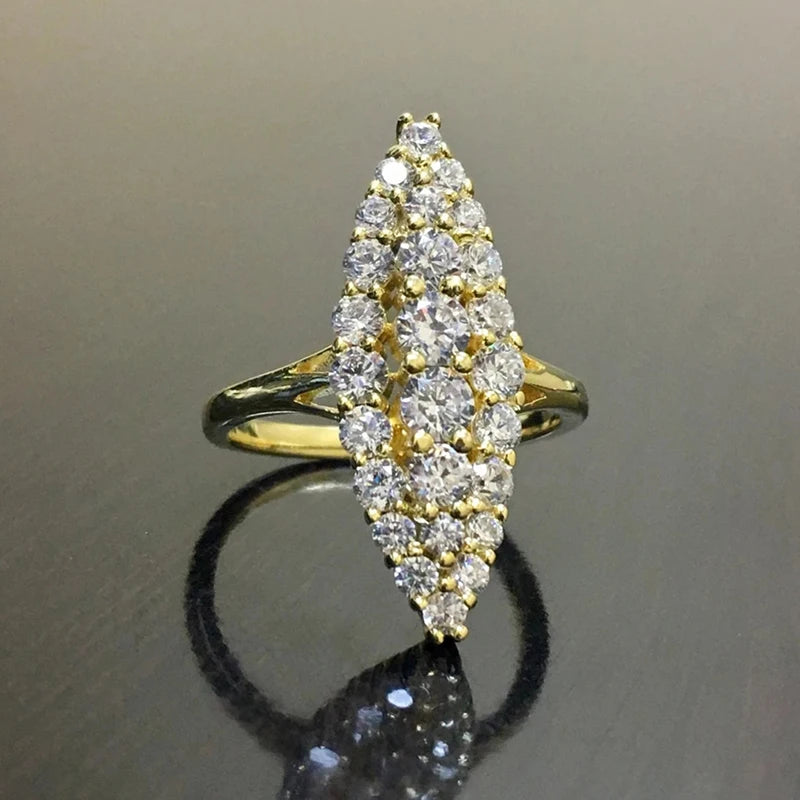 Huitan Hyperbolic Marquise Shaped Gold Color Rings