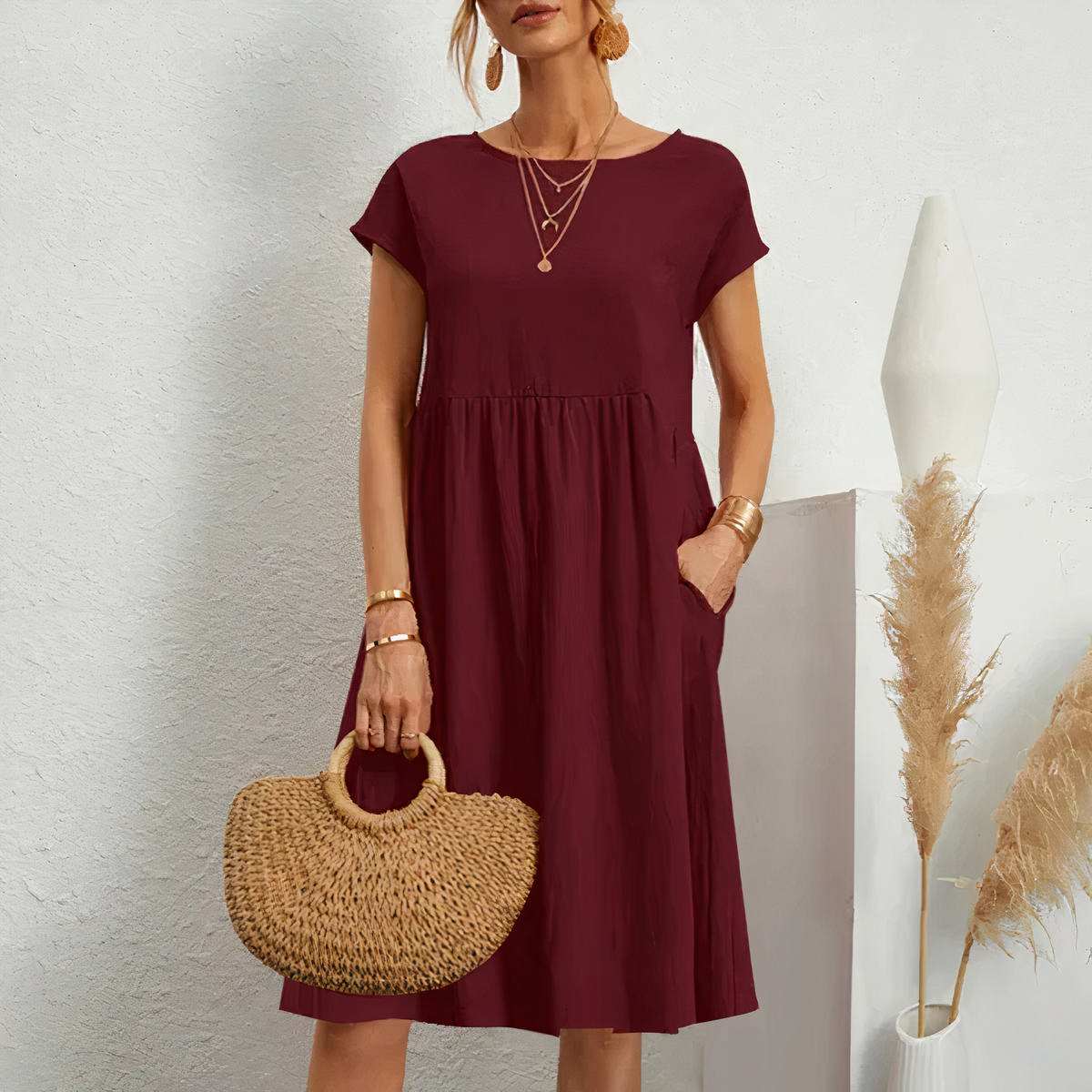 VELANORA | Elena - Elegantes und Bequemes Knielanges Kleid mit Taschen!